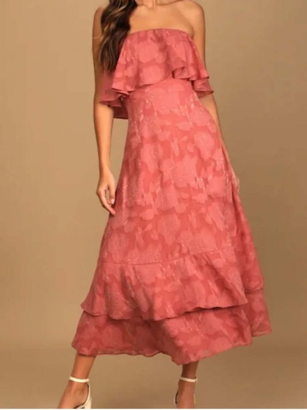 Lulus Love You So Truly Dusty Rose Burnout Strapless Ruffle Maxi Dress Size Smal